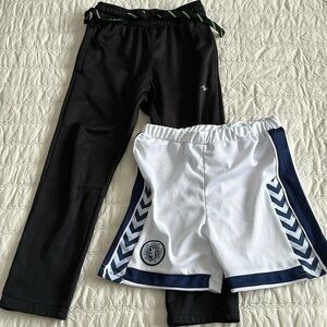 6 size athletic Works, black workout pants with pockets, Scotland white shorts